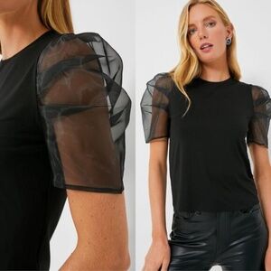 Tuckernuck-Hyacinth House NEW Black Short Tulle Sleeve Darby Blouse Size Small